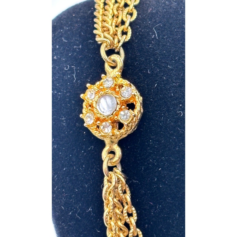 VINTAGE Givenchy Rare Gold Tone Multi Strand Rhinestone Faux Pearl Necklace